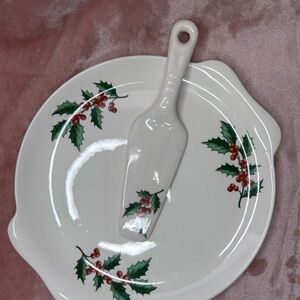 Vintage  Harmony House Salem China Holly Berries Cake Plate & Server Christmas